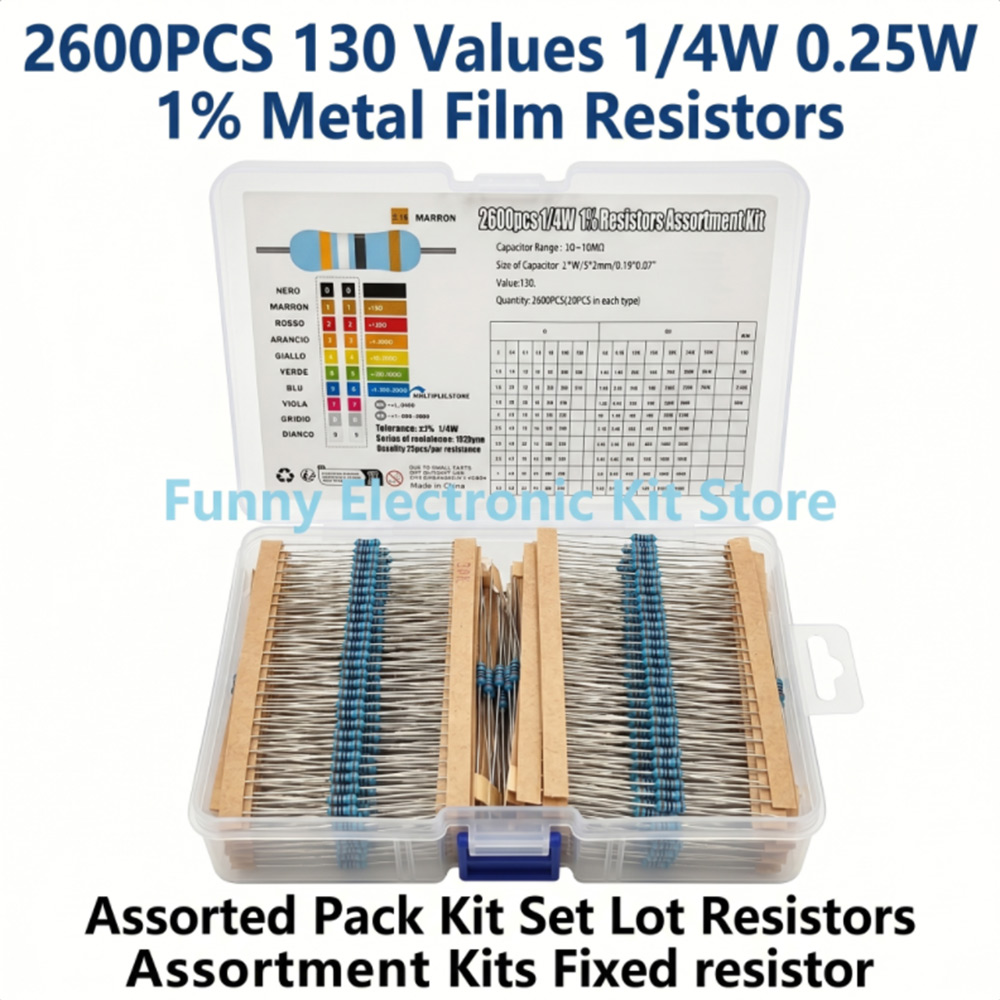Diy Home Electronics Projects - 2600 Stück Metallfilm-Widerstände, sortiertes Paket, 130